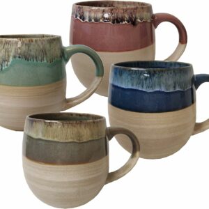Tabletops Gallery Tuscan Reactive Glaze Stoneware- Platter Serving Bowl Mixing Bowl Mug Set Of 4